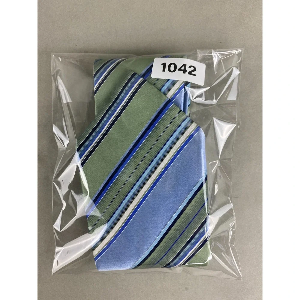 Geoffrey Beene Mens Striped Silk Tie Green Blue Coastal Palm Beach Preppy 59x4